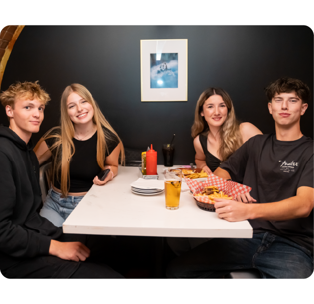 Students eating in The Cellar.