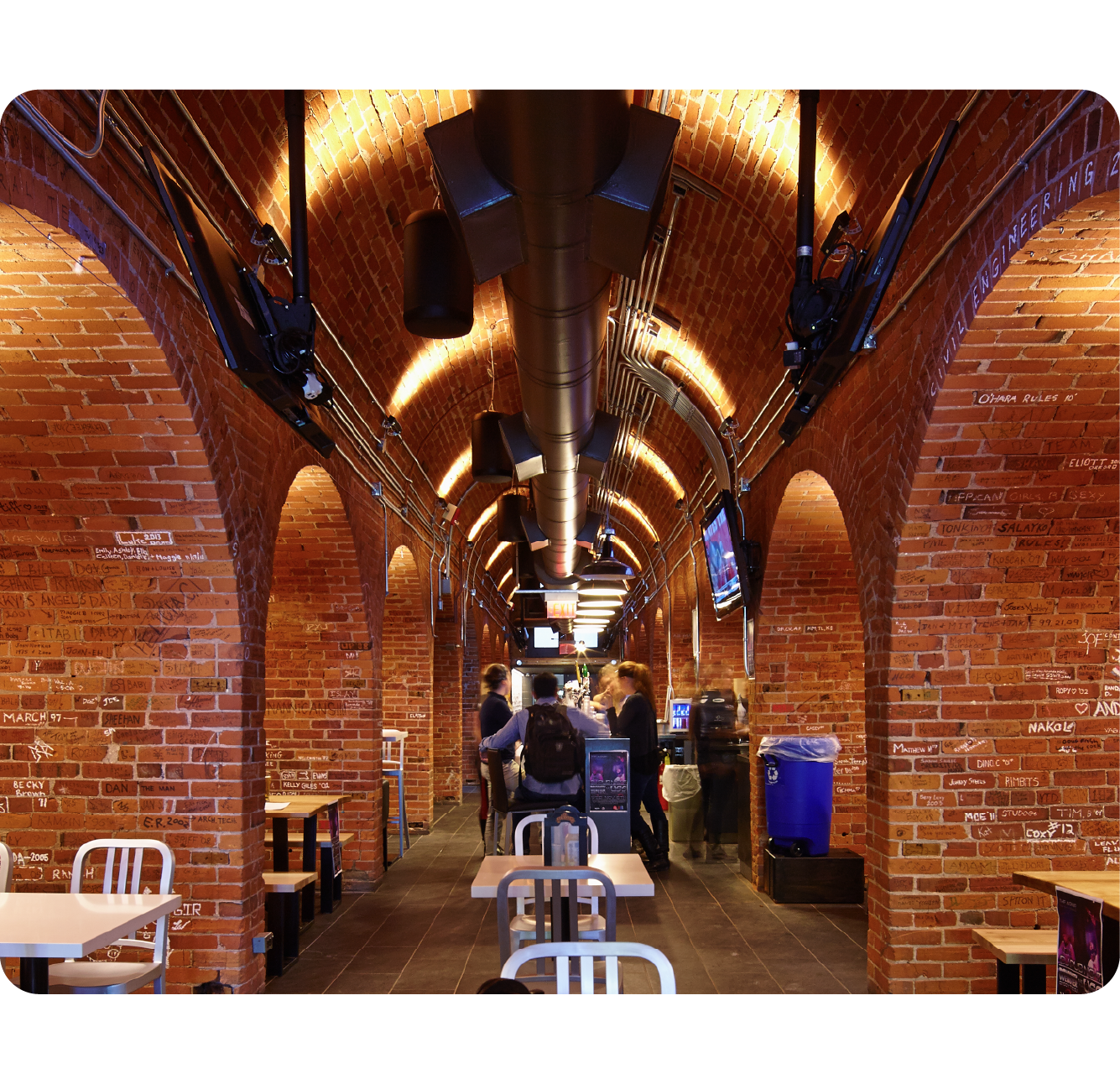 A photo of the cellar displaying the various coves and students sitting in them.