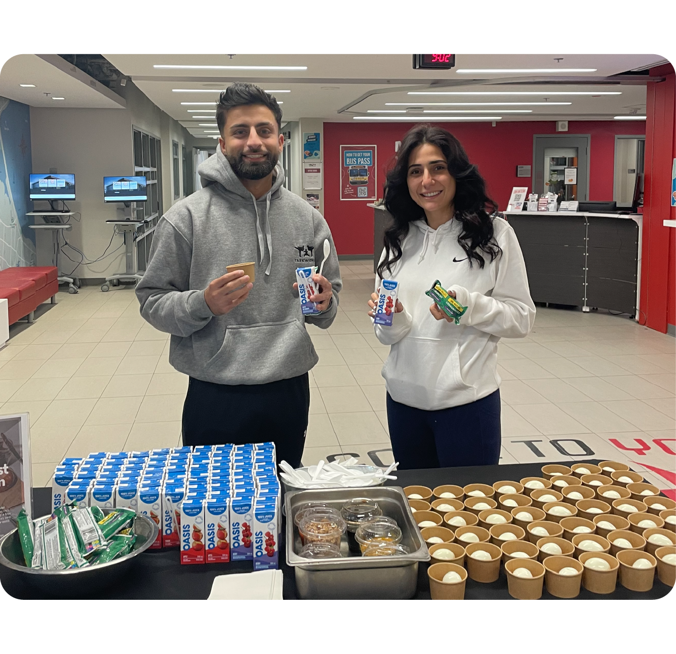 Student staff posing at the snack table.