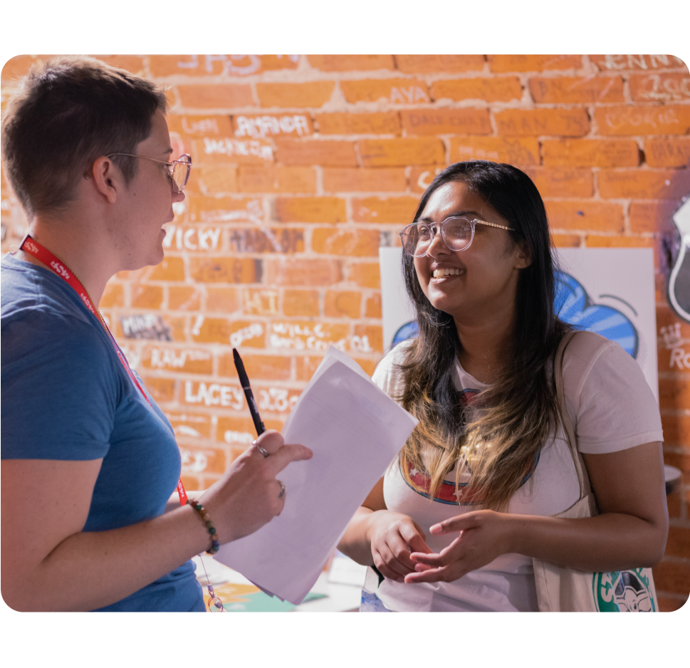 MSA staff member speaking to a student.