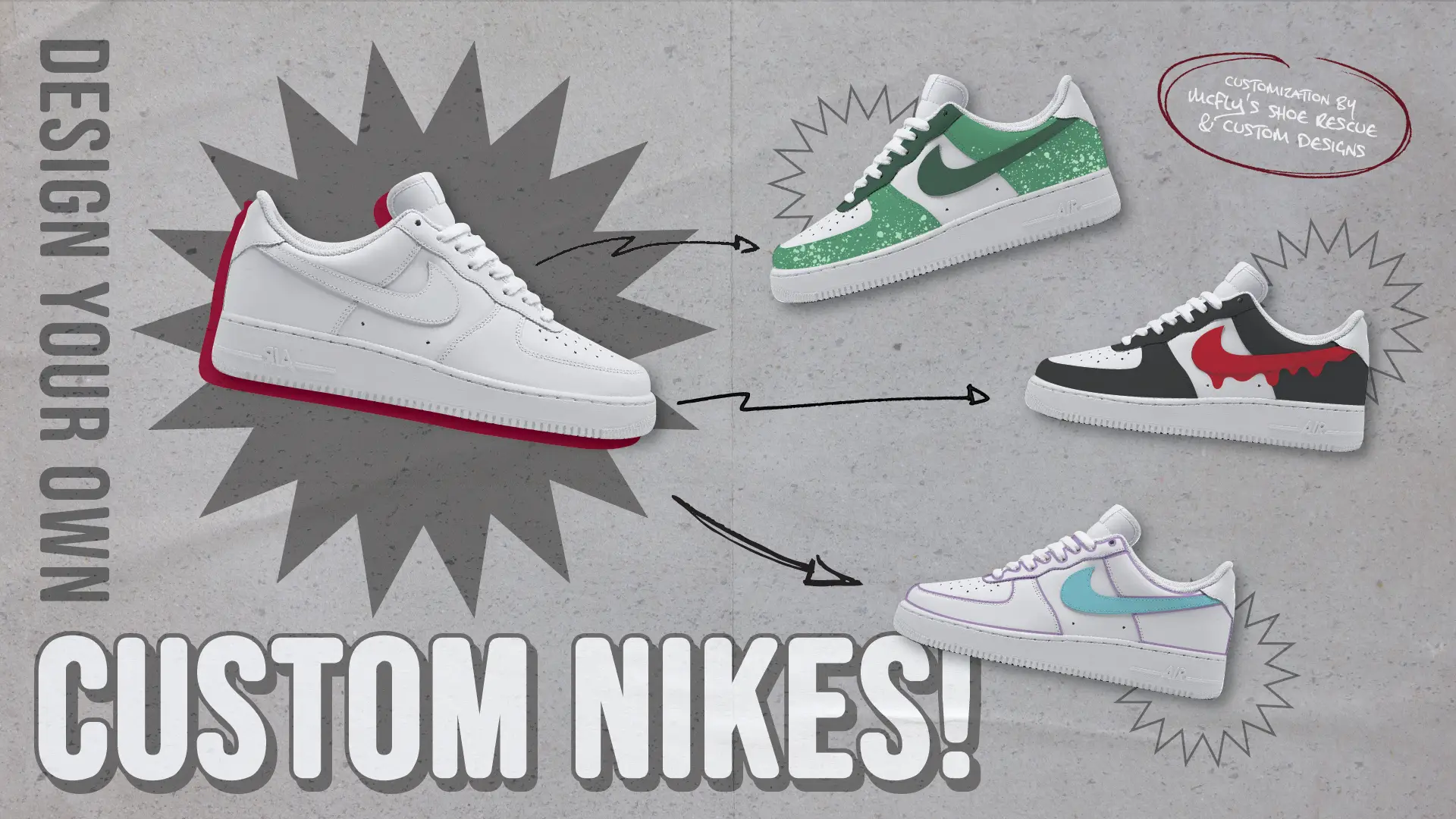 'Design your own custom nikes' with different painted Nike's.